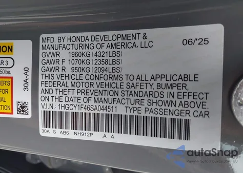 2025 Honda Accord Se from USA, damaged, VIN 1HGCY1F46SA044511